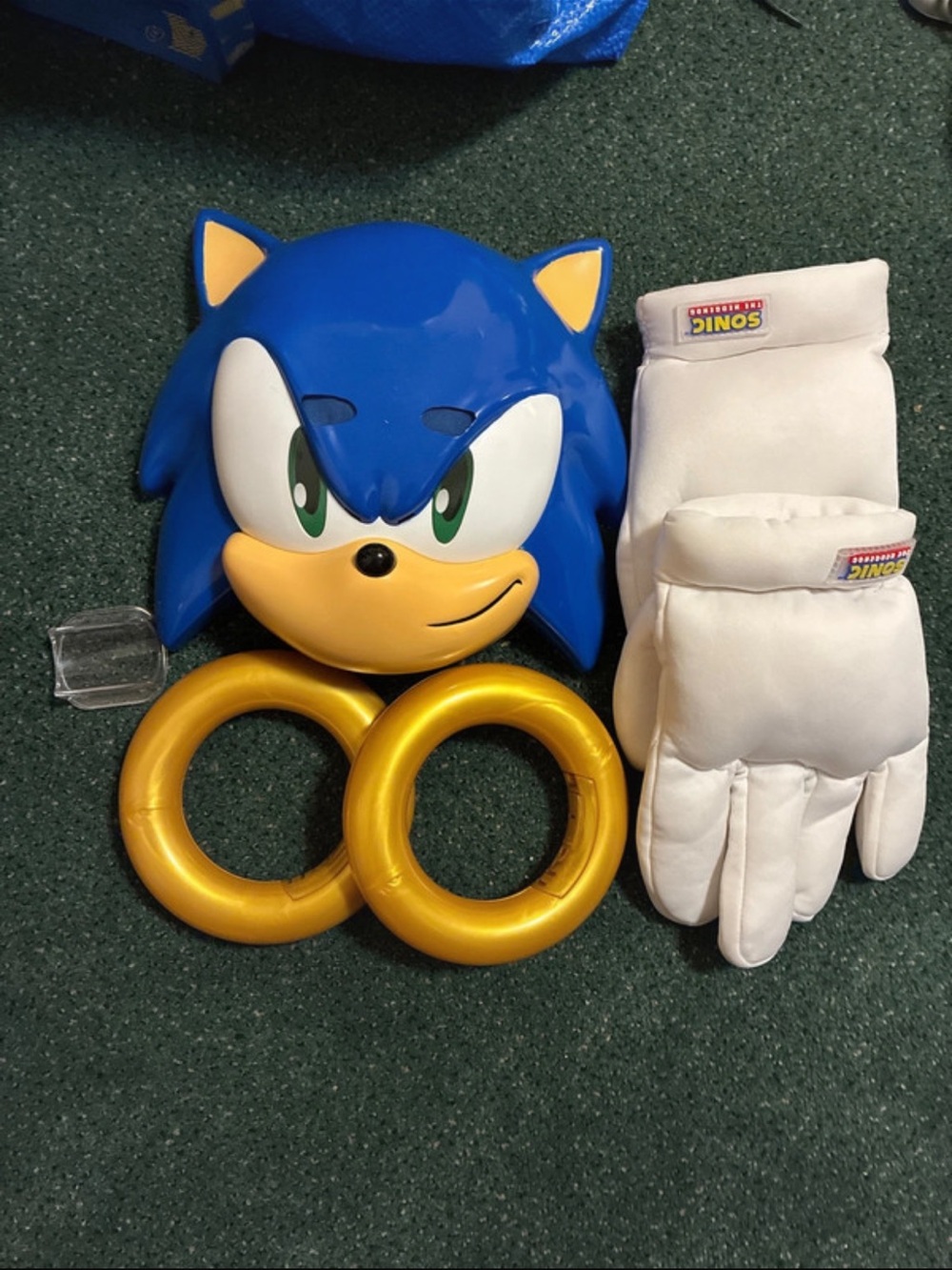 Sonic Kids Costume Set — Blue Mask, White Gloves, Gold Rings